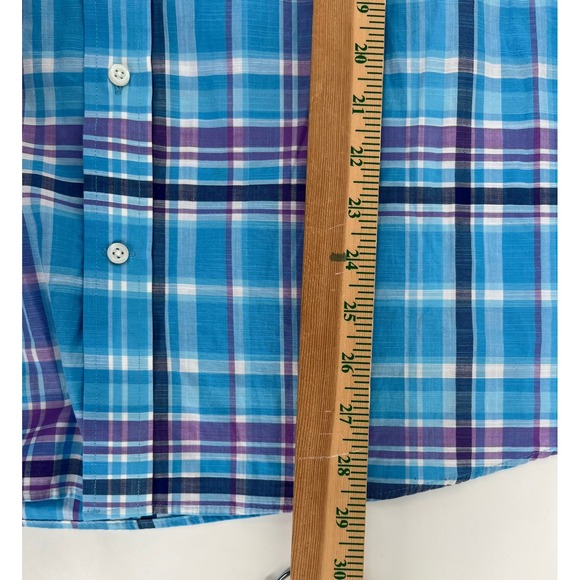 Lauren Ralph Lauren Plaid Button down 2XL Soft Stretch Fit‎ Blue Black label - Picture 4 of 8